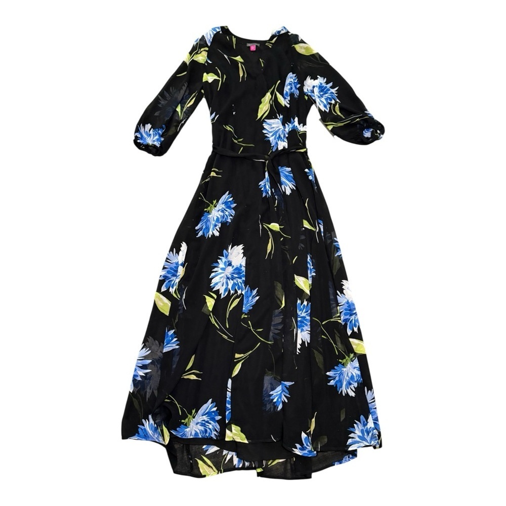 Vince Camuto Rich Black True Blue Floral Maxi Dress Size Small Romantic Boho NWT - Picture 2 of 5